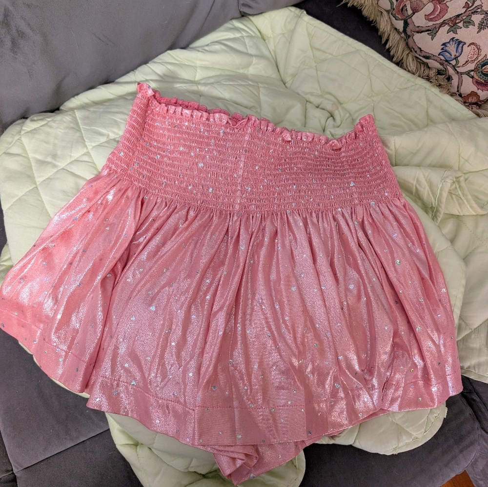 Queen of Sparkles QOS pink metallic swing shorts with silver sparkly Hearts XL